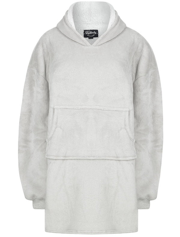 Adult Snuggle Soft Fleece Borg Lined Oversized Hooded Blanket with Pocket in Light Grey Marl  - Tokyo Laundry