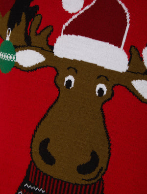 Men's Christmoose Novelty Christmas Jumper in George Red - Merry Christmas