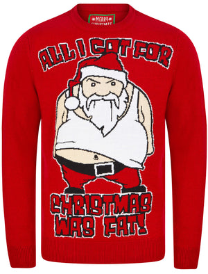 Men’s Fat Santa Motif Novelty Christmas Jumper in George Red - Merry Christmas