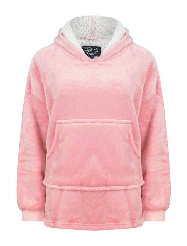 Kids Snuggle Soft Fleece Borg Lined Oversized Hooded Blanket with Pocket in Light Pink  - Tokyo Laundry Kids (4-12yrs)