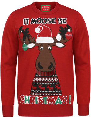 Moose Be Christmas Motif LED Light Up Novelty Christmas Jumper in Red - Merry Christmas