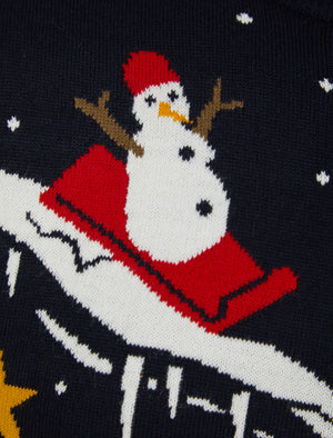 Men's To The Pub 2 Snowman Slide Motif Novelty Christmas Jumper in Ink - Merry Christmas