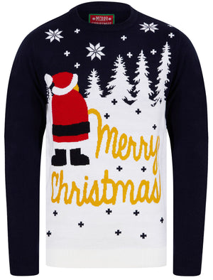 Men’s Xmas Snow 2 Motif Funny Novelty Christmas Jumper in Ink - Merry Christmas