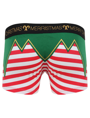 Elf Pants Novelty Boxer Shorts with Bells in Red / White Stripe - Merry Christmas