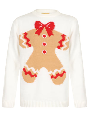 Girls Xmas Gingerbread Novelty Christmas Jumper in Snow White - Merry Christmas Kids (4-12yrs)