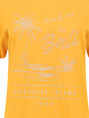 Bali Motif Cotton Crew Neck T-Shirt in Old Gold - South Shore