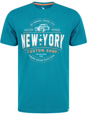 NY Custom Motif Cotton Jersey T-Shirt in Ocean Depths - South Shore