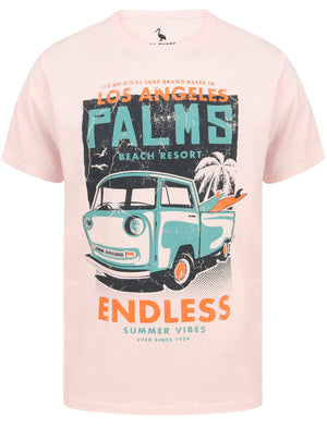 Palms Van Motif Cotton Jersey T-Shirt in Blushing Pink - South Shore