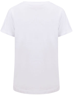 Waves Motif Cotton Crew Neck T-Shirt in Optic White - South Shore