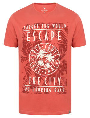Escape The City Motif Cotton Jersey T-Shirt in Garnet Rose - South Shore