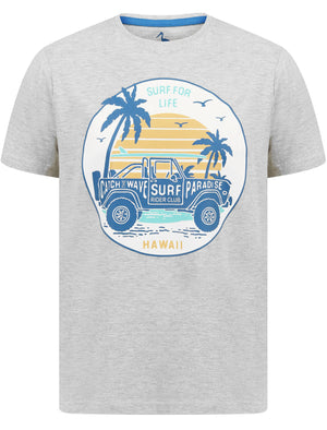 Hawaii Motif Cotton Jersey T-Shirt in Light Grey Marl - South Shore
