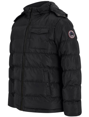 Texcoco Borg Lined Quilted Puffer Jacket with Detachable Hood in Jet Black - Tokyo Laundry Active Tech