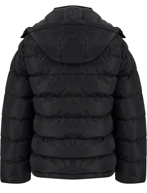 Texcoco Borg Lined Quilted Puffer Jacket with Detachable Hood in Jet Black - Tokyo Laundry Active Tech