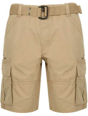 Africa Ripstop Cotton Cargo Shorts with Belt In Stone - Tokyo Laundry