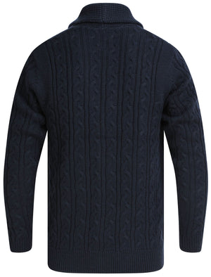 Andromeda Cable Knitted Wool Blend Cardigan with Shawl Collar In Sky Captain Navy - Tokyo Laundry