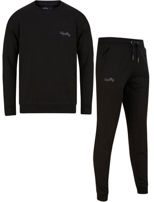 Anemore Matching 2pc Sweatshirt & Jogger Brushback Fleece Tracksuit Co-rd Set in Jet Black - Tokyo Laundry