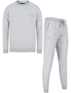 Anemore Matching 2pc Sweatshirt & Jogger Brushback Fleece Tracksuit Co-rd Set in Light Grey Marl - Tokyo Laundry