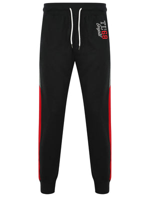 Asmodeus Pant Cuffed Joggers with Contrast Coloured Side Panels In Jet Black - Tokyo Laundry