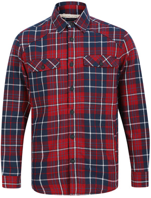 Atwell Borg Lined Cotton Flannel Checked Over Shirt in Rio Red Check - Tokyo Laundry