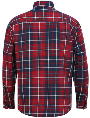Atwell Borg Lined Cotton Flannel Checked Over Shirt in Rio Red Check - Tokyo Laundry
