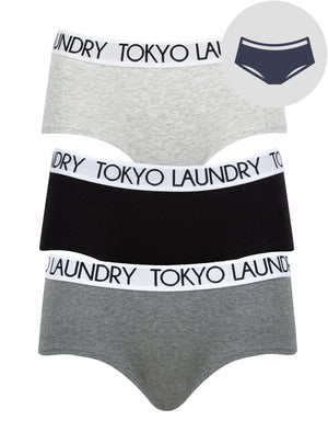 Ayal (3 Pack) Cotton Assorted Short Boxer Briefs in Light Grey Marl / Jet Black / Mid Grey Marl - Tokyo Laundry