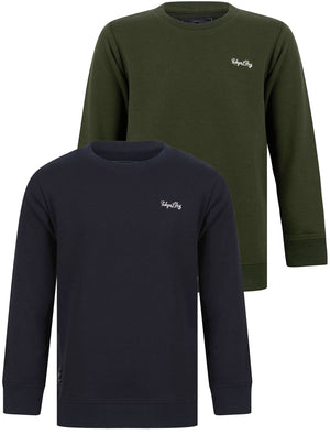 Boy's Thrown (2 Pack) Cotton Rich Fleece Sweatshirt Set in Navy / Duffle Bag Green - Tokyo Laundry Kids (5-13yrs)