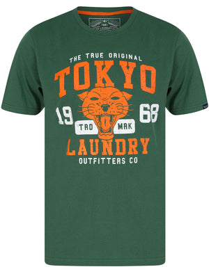 Catwild Motif Cotton Jersey T-Shirt In Dark Green - Tokyo Laundry