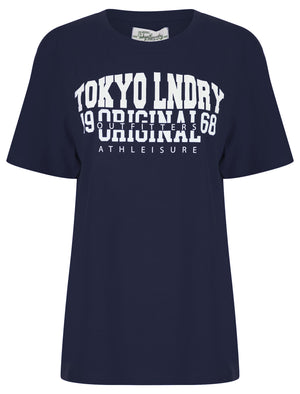 Charli Flocked Motif Cotton Jersey T-Shirt in Sky Captain Navy - Tokyo Laundry