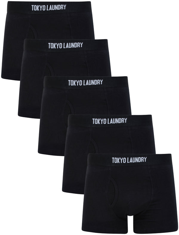 Clovelly (5 Pack) Cotton Sports Boxer Shorts Set in Jet Black - Tokyo Laundry