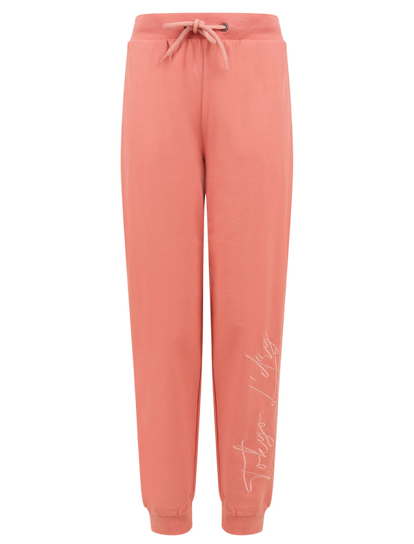 Cristo Embroidered Brushback Fleece Cuffed Joggers in Mauveglow - Tokyo Laundry