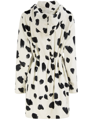 Women's Dalmation Print Soft Fleece Zip Up Dressing Gown in Optic White - Tokyo Laundry