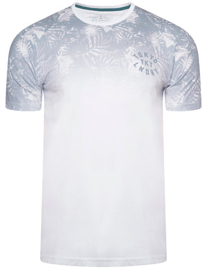 Dark Leaf Ombre Sublimation Print Jersey T-Shirt in Optic White - Tokyo Laundry
