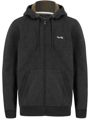 Descent Basic Zip Through Fleece Hoodie with Borg Lined Hood In Charcoal Marl - Tokyo Laundry