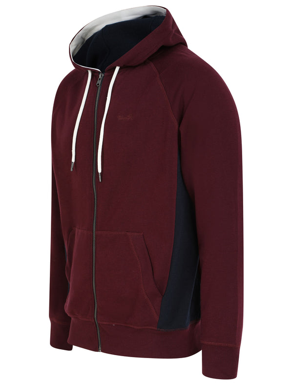 Diablo Brushback Fleece Zip Through Hoodie with Contrast Side Panels in Winetasting - Tokyo Laundry