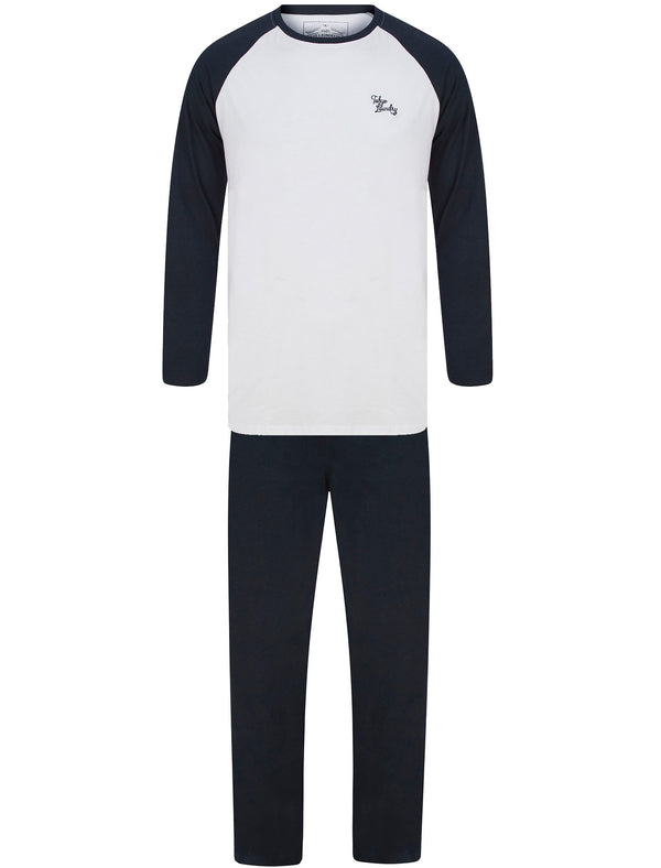 Farlov 2pc Long Sleeve Cotton Lounge Set in Optic White / Sky Captain Navy - Tokyo Laundry