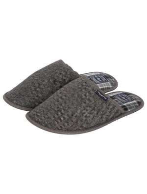 Firth Herringbone Mule Slippers with Checked Lining in Grey - Tokyo Laundry