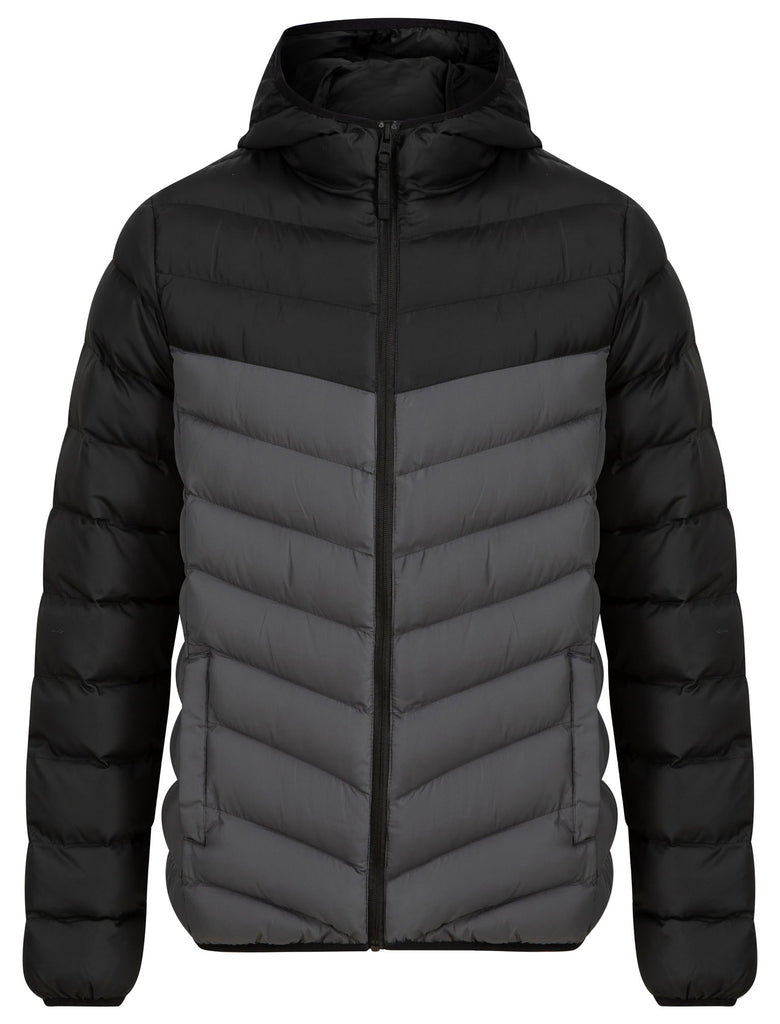 Kanora Colour Block Quilted Puffer Jacket with Hood in Jet Black Tok Tokyo Laundry