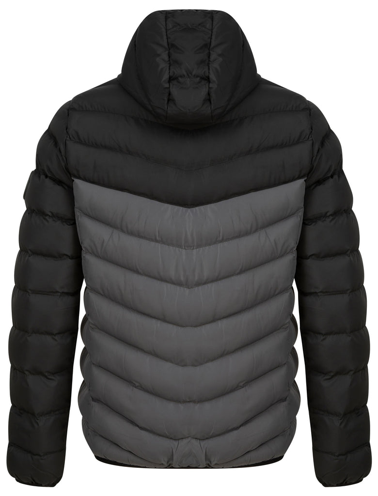 Kanora Colour Block Quilted Puffer Jacket with Hood in Jet Black Tok Tokyo Laundry