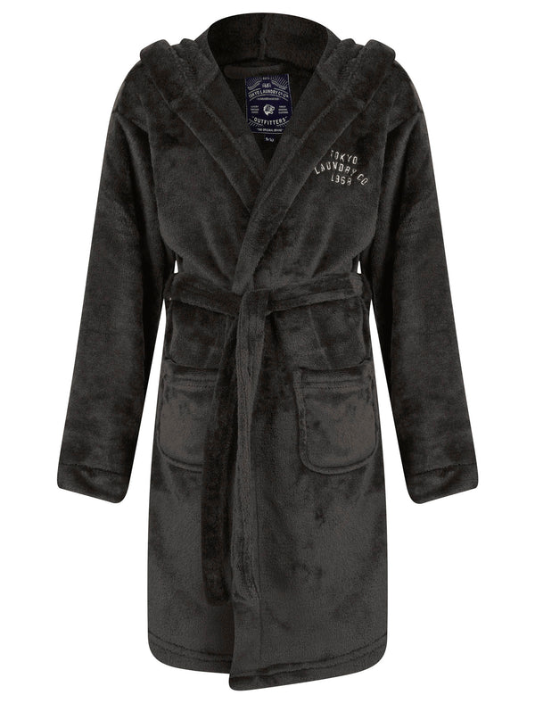 Boy's Anders Soft Fleece Dressing Gown with Tie Belt in Dark Grey - Tokyo Laundry Kids (5-13yrs)
