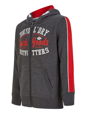 Boys Delta Zip Through Hoodie with Contrast Tape Sleeve in Charcoal Marl - Tokyo Laundry Kids