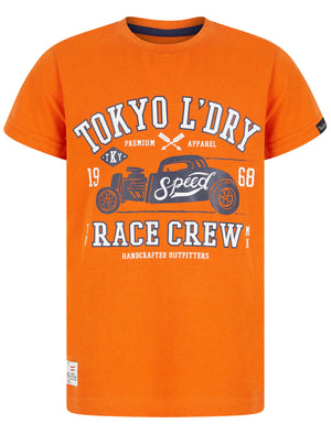 Boys Race Crew Motif Cotton T-Shirt in Harvest Pumpkin - Tokyo Laundry Kids