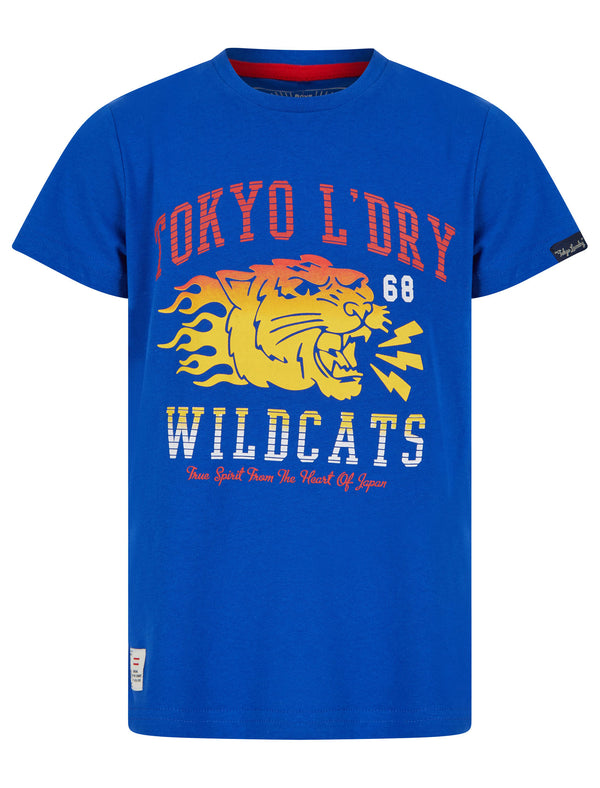 Boys Wildcats 68 Motif Cotton T-Shirt in Sea Surf Blue - Tokyo Laundry Kids