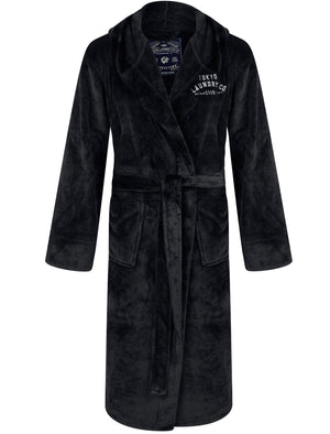 Men's Kirkway Soft Fleece Hooded Dressing Gown with Tie Belt in Black - Tokyo Laundry
