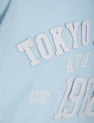 Larker Motif Cotton Jersey T-Shirt In Angel Falls Blue - Tokyo Laundry