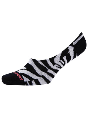 Liner Rapunzel (3 Pack) Assorted Cotton Rich Footsie Socks in Zebra / Black / Stripes - Tokyo Laundry