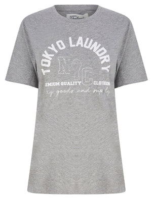 Madelyn Silver Foil Motif Cotton Jersey T-Shirt in Mid Grey Marl - Tokyo Laundry