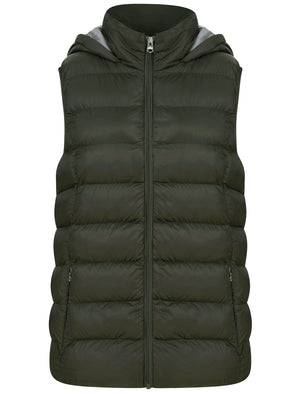 Markle Quilted Puffer Gilet with Hood In Khaki - Tokyo Laundry