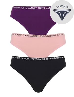 Nahla (3 Pack) Microfiber No VPL Seam Free Assorted Thongs In Purple / Pink / Black - Tokyo Laundry