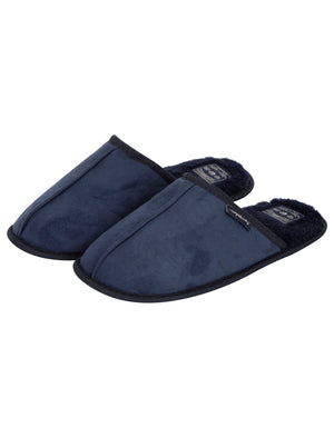 Nighy Centre Seam Mule Slippers with Faux Fur Lining in Navy - Tokyo Laundry