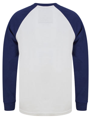 Oron Cotton Jersey Baseball Raglan Long Sleeve Top In Patriot Blue / Optic White - Tokyo Laundry